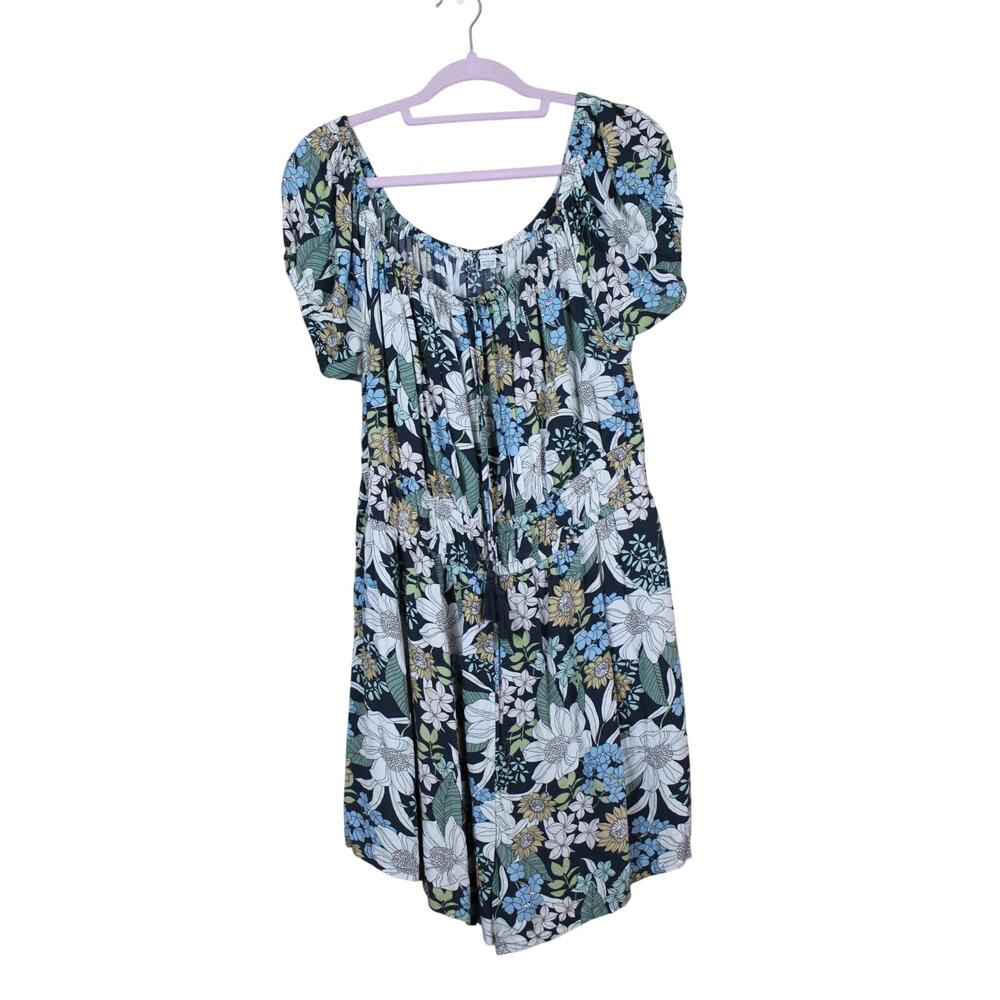American Eagle Grey Floral Stretchy Short Sleeve Summer Boho Festival Romper‎